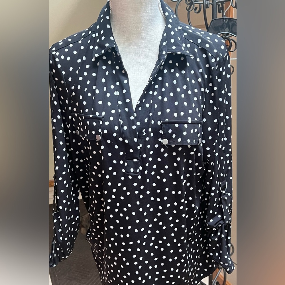 Polka dot blouse. Comfy and trendy